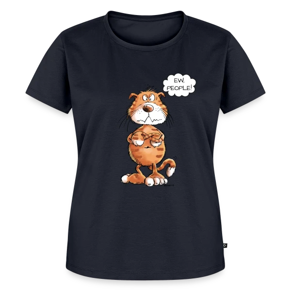 Maquette de T-shirt Premium bio Femme « Chat grincheux rouge "Ew People" - Sarcasme félin » à personnaliser