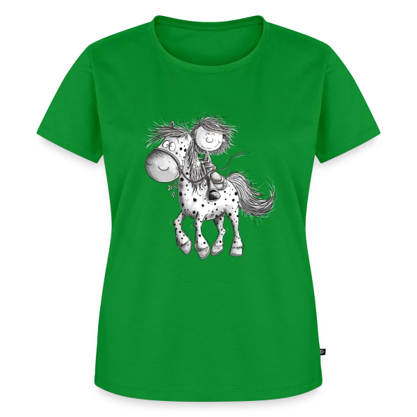Maquette de T-shirt Premium bio Femme « Cheval et cavalier rigolos - Dessin animé » à personnaliser