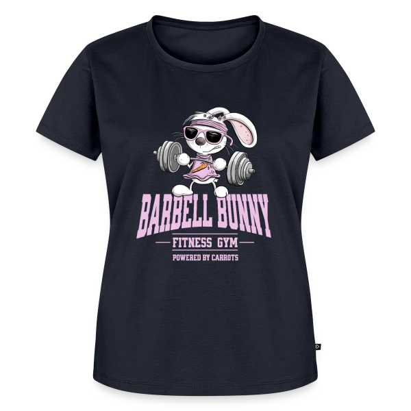 Maquette de T-shirt Premium bio Femme « Lapin Fitness Musculation - 'Powered by Carrots' » à personnaliser