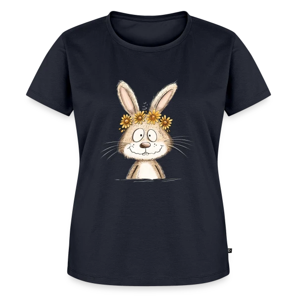 Maquette de T-shirt Premium bio Femme « Lapin Rigolo Couronne Fleurs » à personnaliser
