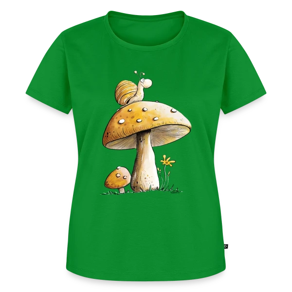Maquette de T-shirt Premium bio Femme « Escargot Rêveur sur Champignon » à personnaliser