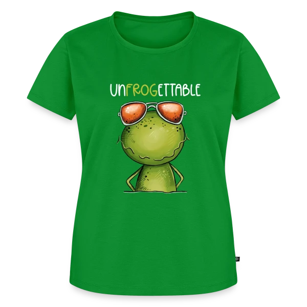 Maquette de T-shirt Premium bio Femme « Grenouille Cool et Inoubliable » à personnaliser