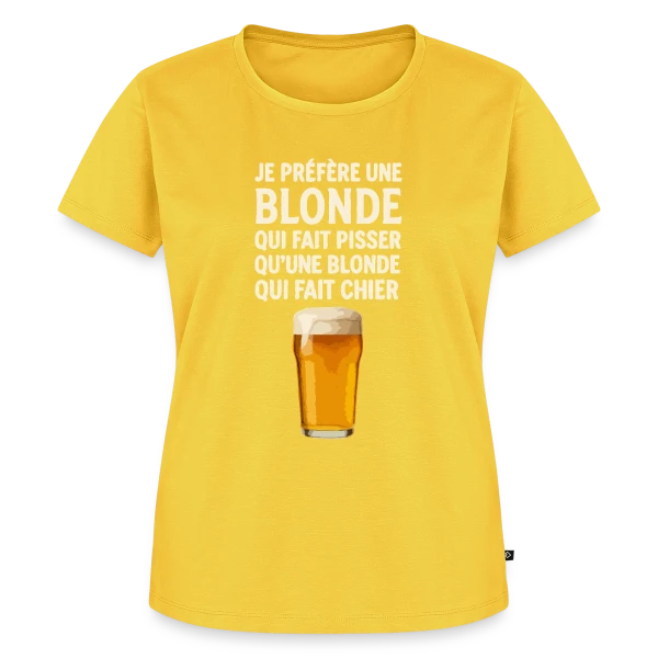 Maquette de T-shirt Premium bio Femme « Je Préfère Une Blonde : Humour de Bistrot & Bière » à personnaliser
