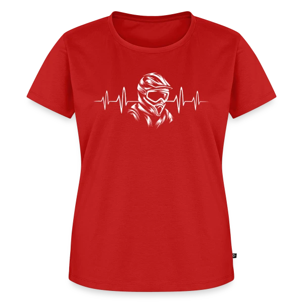 Maquette de T-shirt Premium bio Femme « Casque Motocross & Battement de Cœur – Symbole Moto X » à personnaliser