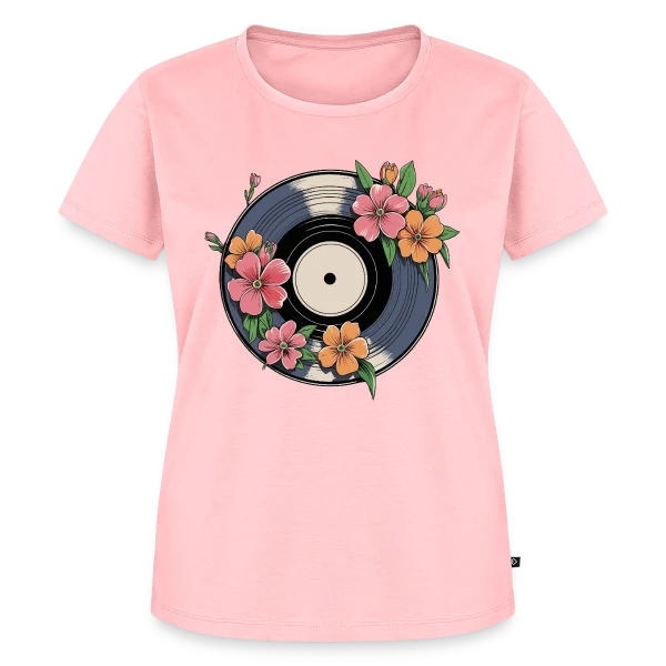 Maquette de T-shirt Premium bio Femme « Vinyle Fleuri Rétro Artistique » à personnaliser