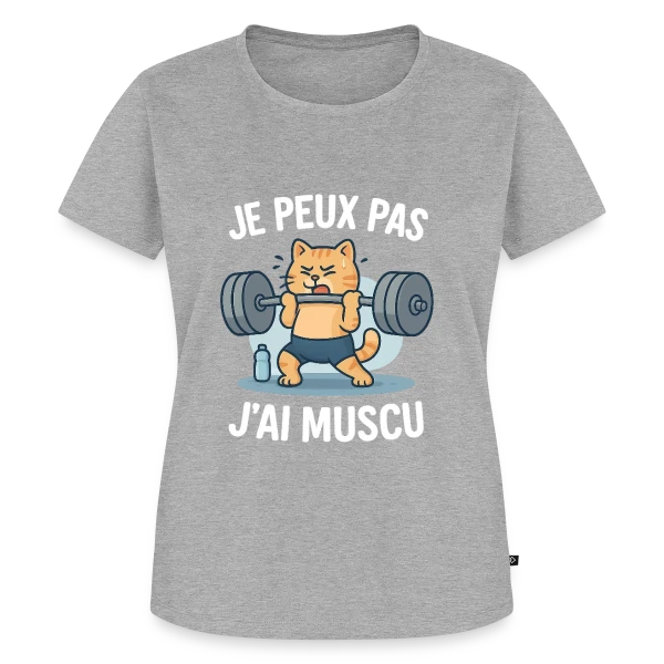 Maquette de T-shirt Premium bio Femme « Je Peux Pas, J'ai Muscu ! Chat Bodybuilder Humour » à personnaliser