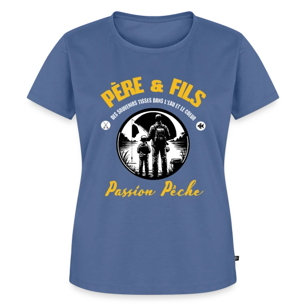 Maquette de T-shirt Premium bio Femme « Père et Fils - Passion Pêche et Nature » à personnaliser