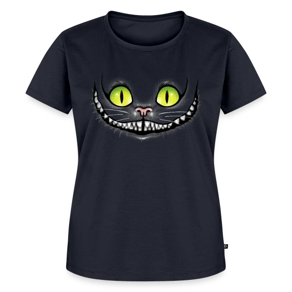 Maquette de T-shirt Premium bio Femme « Chat Noir Sourit dans le Noir » à personnaliser