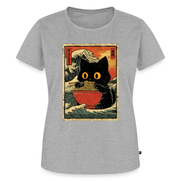 Maquette de T-shirt Premium bio Femme « Chat Ramen et Vague Japonaise : L'Art Kawaii » à personnaliser
