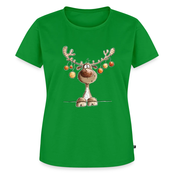 Maquette de T-shirt Premium bio Femme « Rennes Festifs et Boules de Noël » à personnaliser