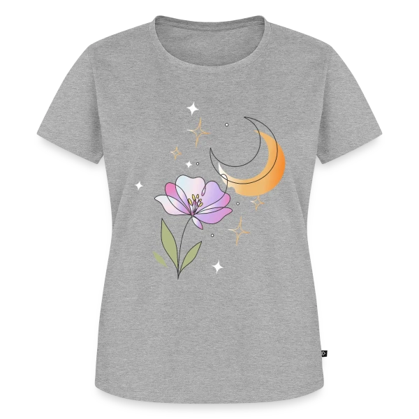 Maquette de T-shirt Premium bio Femme « Art Ligne Fleur et Lune - Mystère Nocturne » à personnaliser