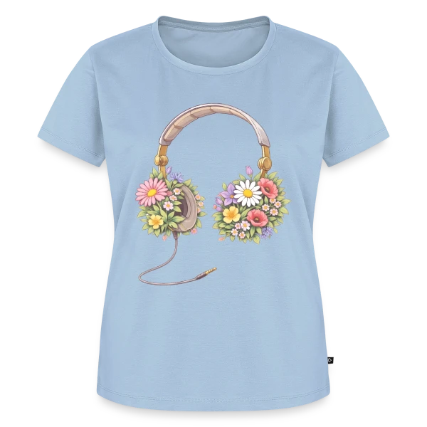Maquette de T-shirt Premium bio Femme « Casque Audio Fleuri - Harmonie Musicale et Naturelle » à personnaliser