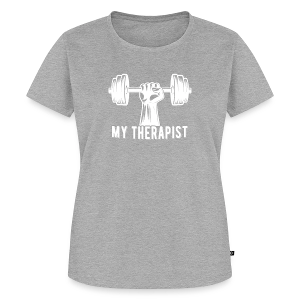 Maquette de T-shirt Premium bio Femme « Ma Thérapeute : La Barre (de Musculation) ! Humour Sportif » à personnaliser