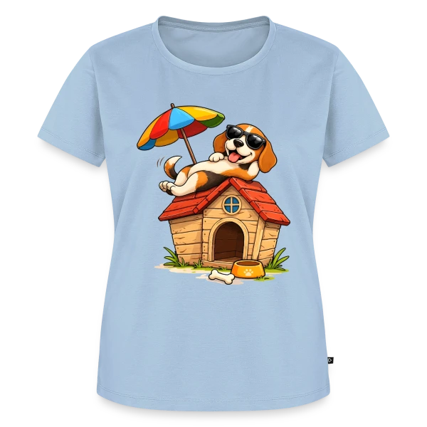 Maquette de T-shirt Premium bio Femme « Chien Beagle en Vacances à la Maison » à personnaliser