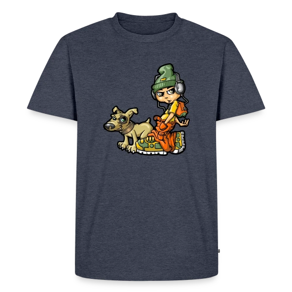 Maquette de T-shirt Premium bio Homme « B-boy Hip Hop & son Chien » à personnaliser