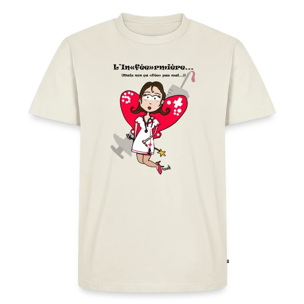 Maquette de T-shirt Premium bio Homme « Inféermière Passionnée » à personnaliser