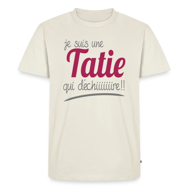 Maquette de T-shirt Premium bio Homme « Ma Tatie Qui Déchire » à personnaliser
