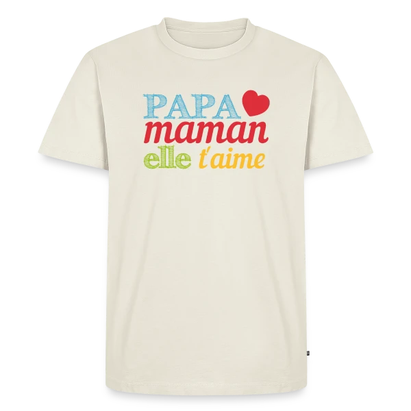 Maquette de T-shirt Premium bio Homme « Bébé t'aime : Le message d'amour pour ma moitié » à personnaliser