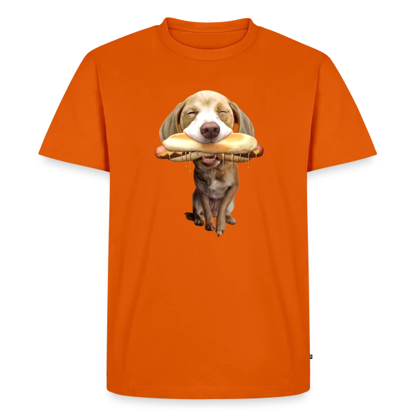 Maquette de T-shirt Premium bio Homme « Chien Gourmand Hotdog » à personnaliser