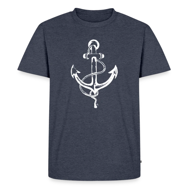 Maquette de T-shirt Premium bio Homme « Ancre Marine Élégante : Passion Océane » à personnaliser