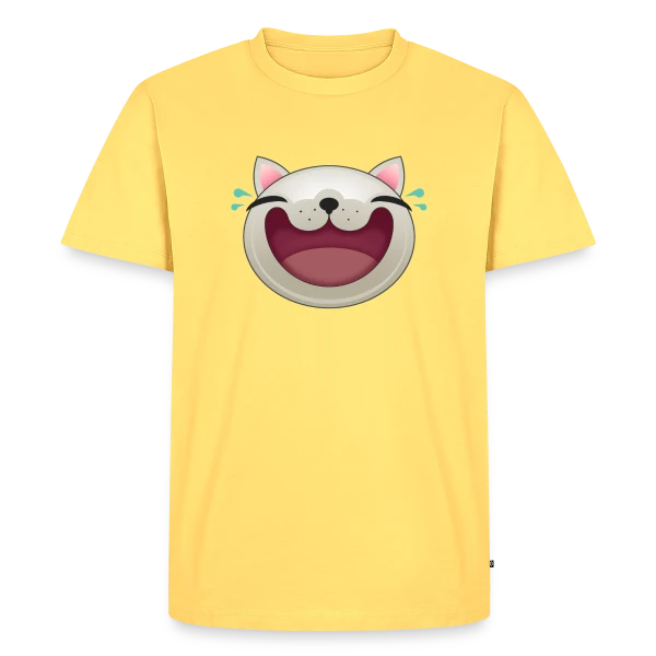 Maquette de T-shirt Premium bio Homme « Chat Joyeux : Le Rieur Félin » à personnaliser
