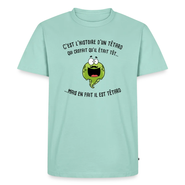 Maquette de T-shirt Premium bio Homme « Le Têtard Blagueur » à personnaliser