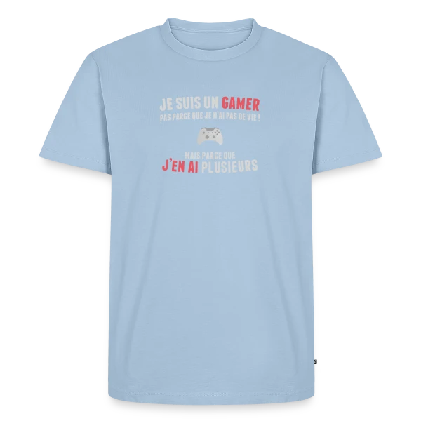 Maquette de T-shirt Premium bio Homme « Gamer : Des Vies à Volonté » à personnaliser