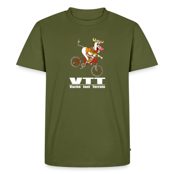 Maquette de T-shirt Premium bio Homme « Vache VTT : L'Aventure à la Campagne » à personnaliser