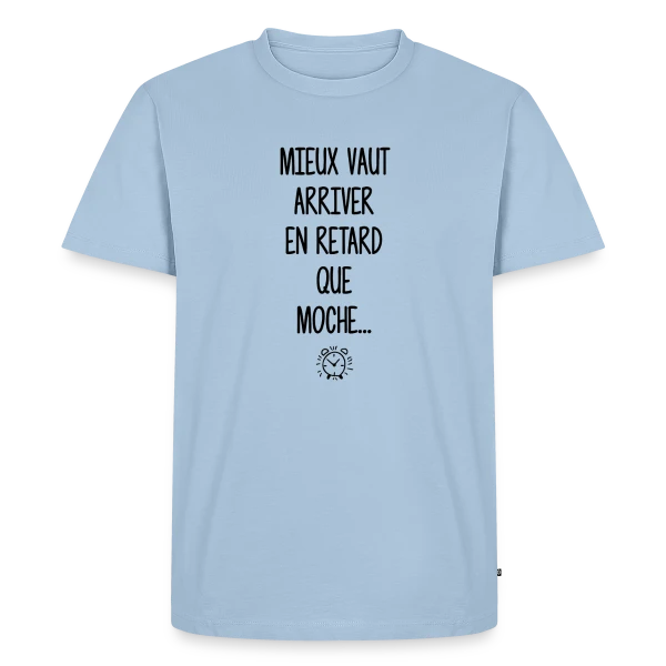 Maquette de T-shirt Premium bio Homme « Ma Spécialité : Le Retard » à personnaliser