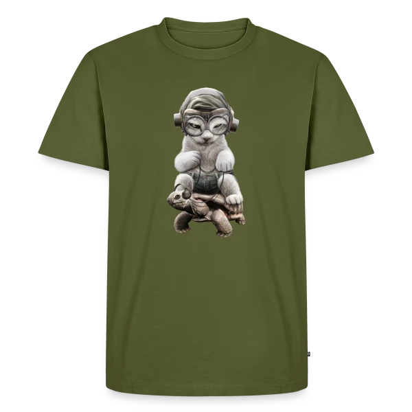 Chat Cavalier sur Tortue de Guerre sur T-shirt Premium bio Homme