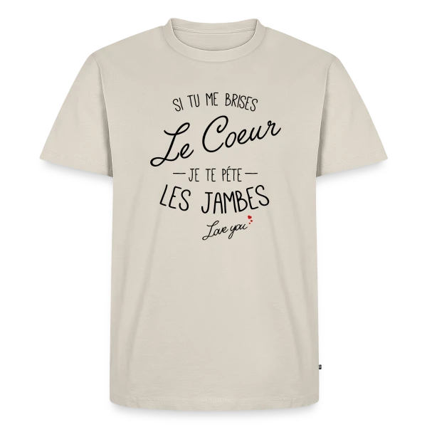 Maquette de T-shirt Premium bio Homme « Cœur Brisé, Jambes Cassées ! » à personnaliser