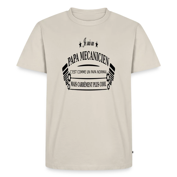 Maquette de T-shirt Premium bio Homme « Papa Mécanicien Pro » à personnaliser