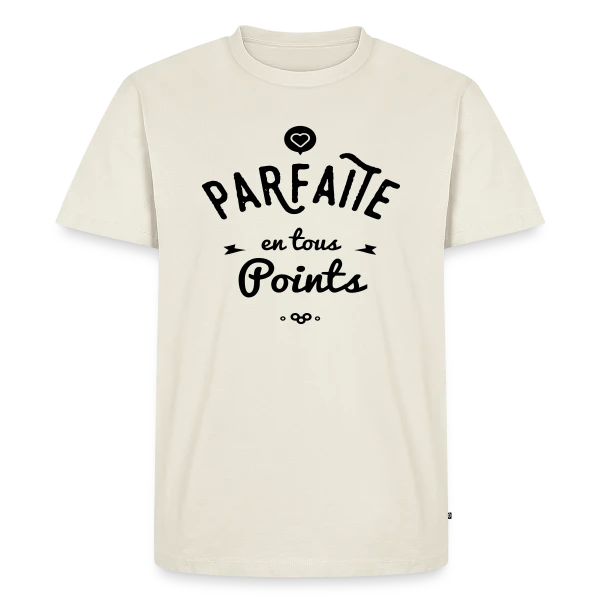 Maquette de T-shirt Premium bio Homme « PARFAITE EN TOUS POINTS » à personnaliser