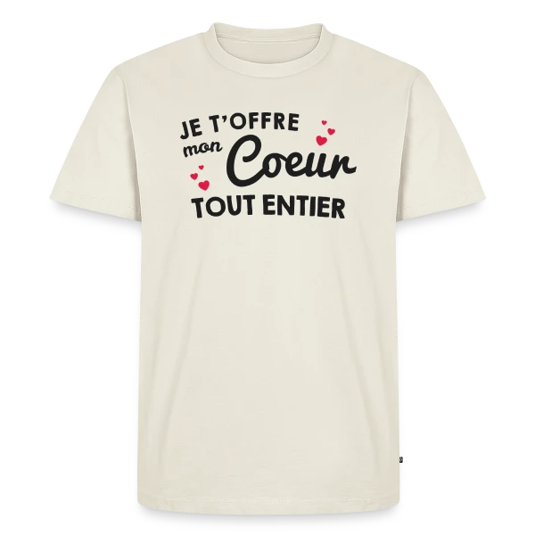 Maquette de T-shirt Premium bio Homme « Déclaration d'Amour - Mon Cœur Tout Entier » à personnaliser