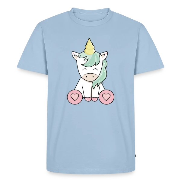 Maquette de T-shirt Premium bio Homme « Licorne Kawaii Mignonne » à personnaliser