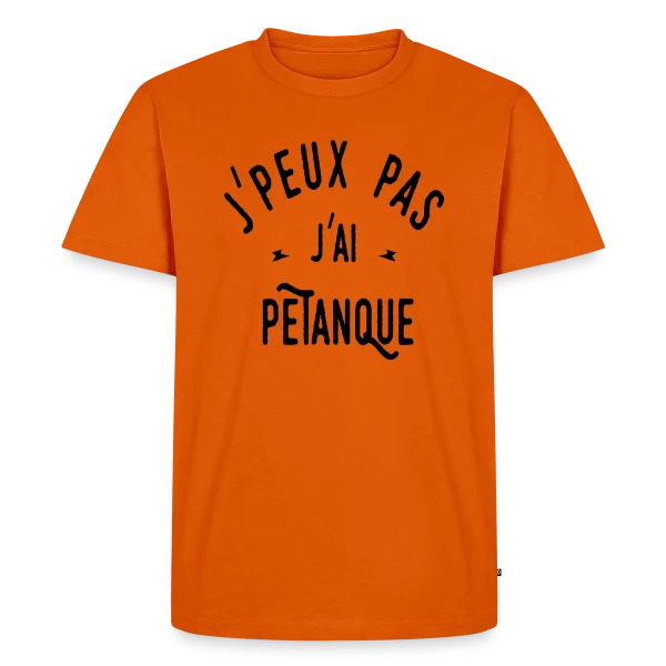 Maquette de T-shirt Premium bio Homme « J'peux pas j'ai pétanque - Humour et Boules » à personnaliser
