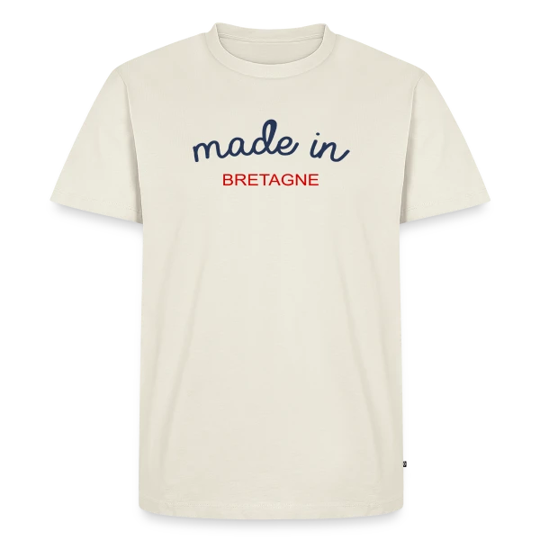 Maquette de T-shirt Premium bio Homme « Made in Bretagne: L'Authentique Fierté Bretonne » à personnaliser