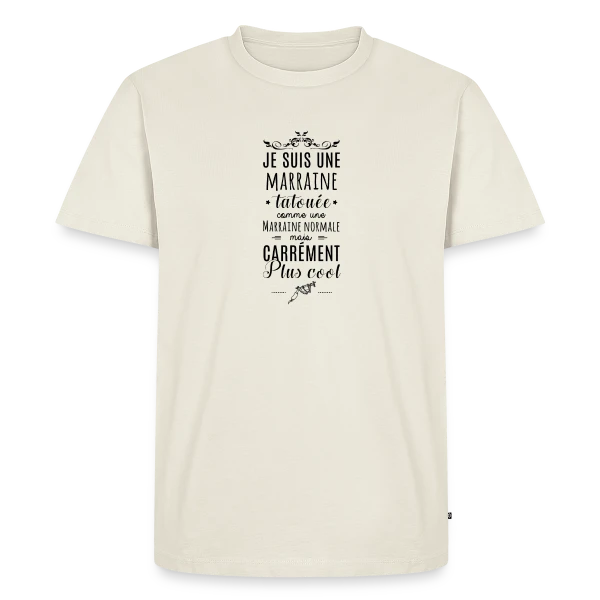 Maquette de T-shirt Premium bio Homme « Marraine Tatouée : L'Icône Stylée de la Famille » à personnaliser