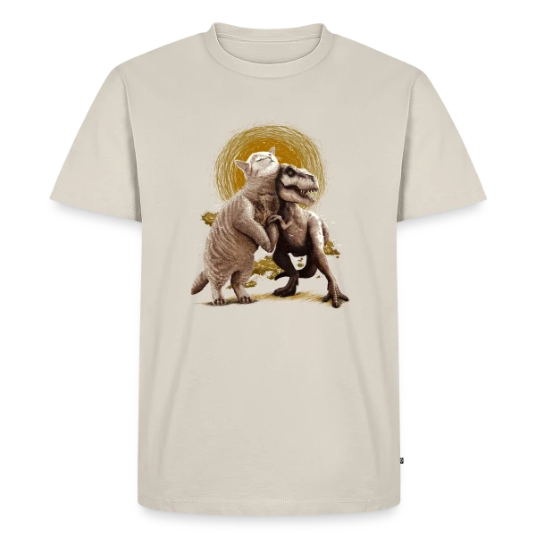 Maquette de T-shirt Premium bio Homme « Chats et Dinos Amis : L'Aventure Décalée » à personnaliser