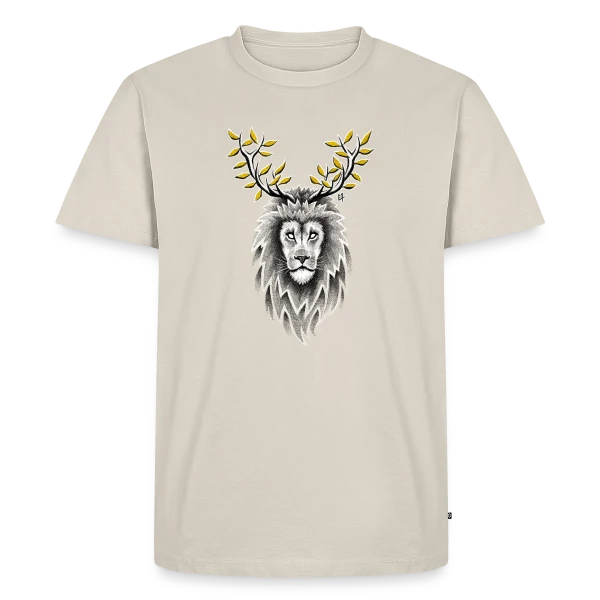 Maquette de T-shirt Premium bio Homme « L'Esprit Sauvage : Cerf & Lion » à personnaliser