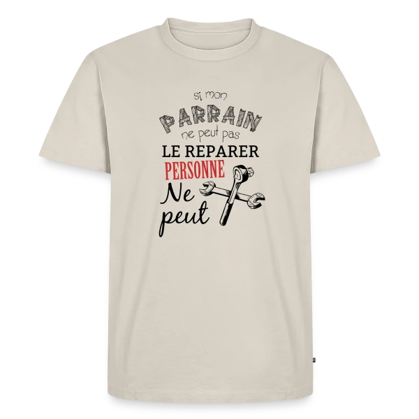 Maquette de T-shirt Premium bio Homme « Si Parrain ne peut pas le réparer, personne ne peut ! » à personnaliser