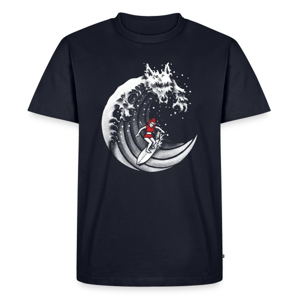 Maquette de T-shirt Premium bio Homme « Le Chaperon Rouge Surfeur » à personnaliser