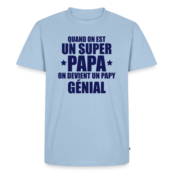 Maquette de T-shirt Premium bio Homme « Annonce Grossesse : On Devient un Papy Génial ! » à personnaliser