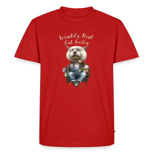 Maquette de T-shirt Premium bio Homme « Meilleur Nourrisseur de Chats » à personnaliser