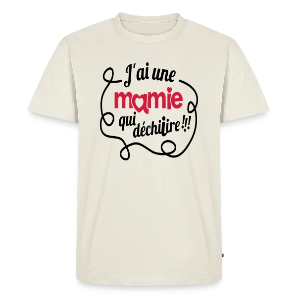 Maquette de T-shirt Premium bio Homme « 'Ma Mamie Déchire !' : Cadeau Original pour Super Grand-mère » à personnaliser