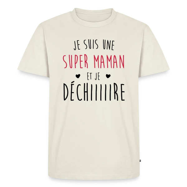 Maquette de T-shirt Premium bio Homme « Super Maman qui Déchire » à personnaliser