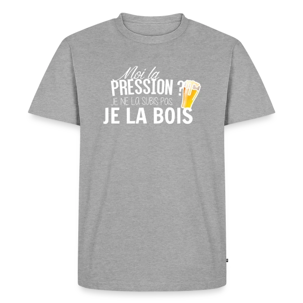 Maquette de T-shirt Premium bio Homme « Moi la Pression, Je la Bois ! T-shirt Humour Bière » à personnaliser