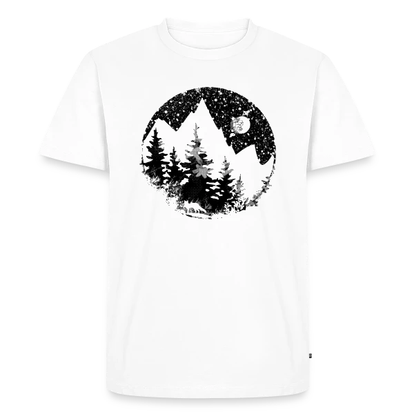 Maquette de T-shirt Premium bio Homme « Paysage Montagneux Nocturne Fantastique » à personnaliser