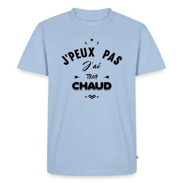 Maquette de T-shirt Premium bio Homme « J'peux Pas J'ai Trop Chaud » à personnaliser