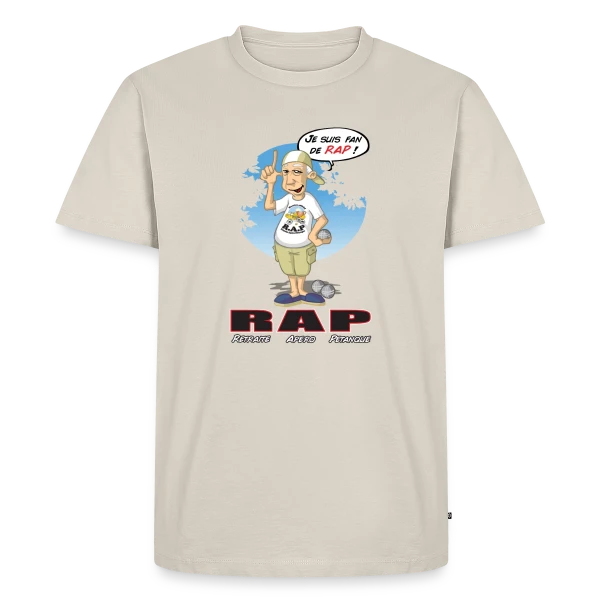 Maquette de T-shirt Premium bio Homme « Retraite Idéale : Apéro & Pétanque à Volonté » à personnaliser